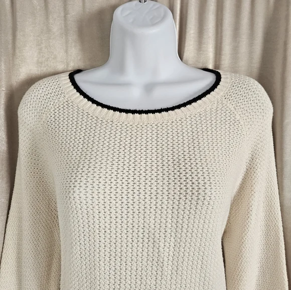 NWOT LOFT white open knit bell sleeve ribbon sweater Womens Medium - Picture 4 of 7